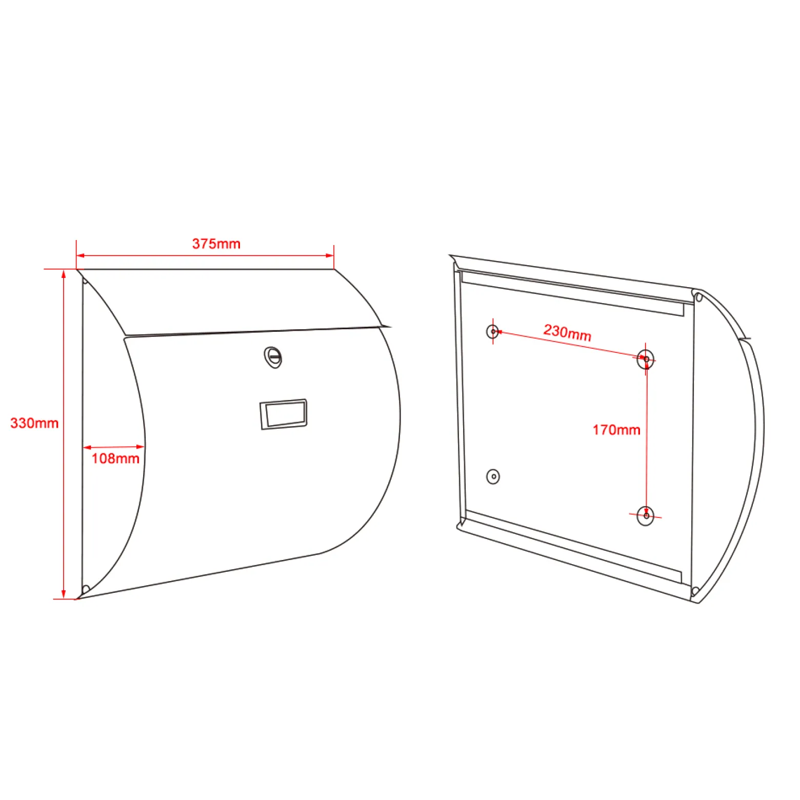 Wiltec Set Briefkasten V17 Anthrazit 375 x 108 x 330 mm mit Ständer, Wandbriefkasten mit Schloss, Klappe und Namensschild, Postkasten aus Stahl pulverbeschichtet