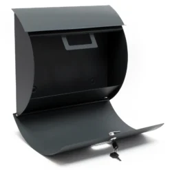 Wiltec Set Briefkasten V17 Anthrazit 375 x 108 x 330 mm mit Ständer, Wandbriefkasten mit Schloss, Klappe und Namensschild, Postkasten aus Stahl pulverbeschichtet