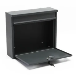 Wiltec Set Briefkasten V13 schwarz 360 x 105 x 315 mm mit Ständer, Wandbriefkasten mit Schloss und Klappe, Postkasten aus Stahl pulverbeschichtet