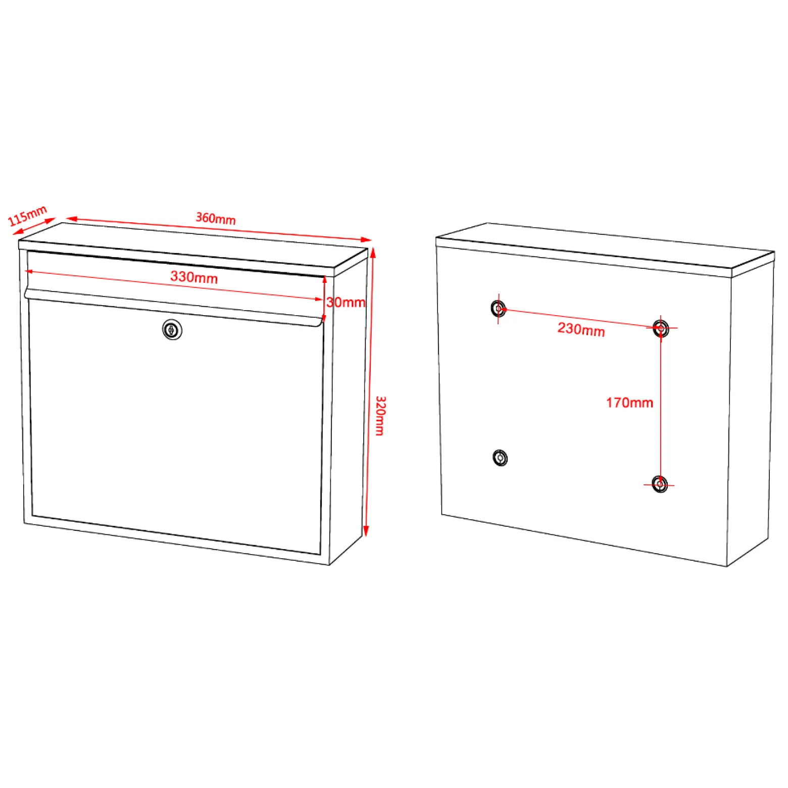 Wiltec Set Briefkasten V13 schwarz 360 x 105 x 315 mm mit Ständer, Wandbriefkasten mit Schloss und Klappe, Postkasten aus Stahl pulverbeschichtet