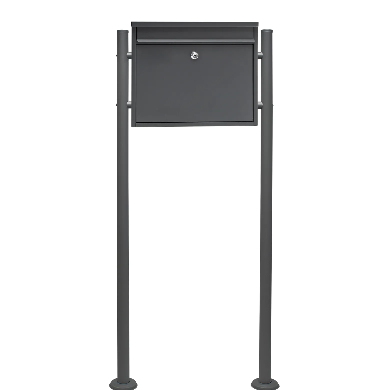 Wiltec Set Briefkasten V13 schwarz 360 x 105 x 315 mm mit Ständer, Wandbriefkasten mit Schloss und Klappe, Postkasten aus Stahl pulverbeschichtet