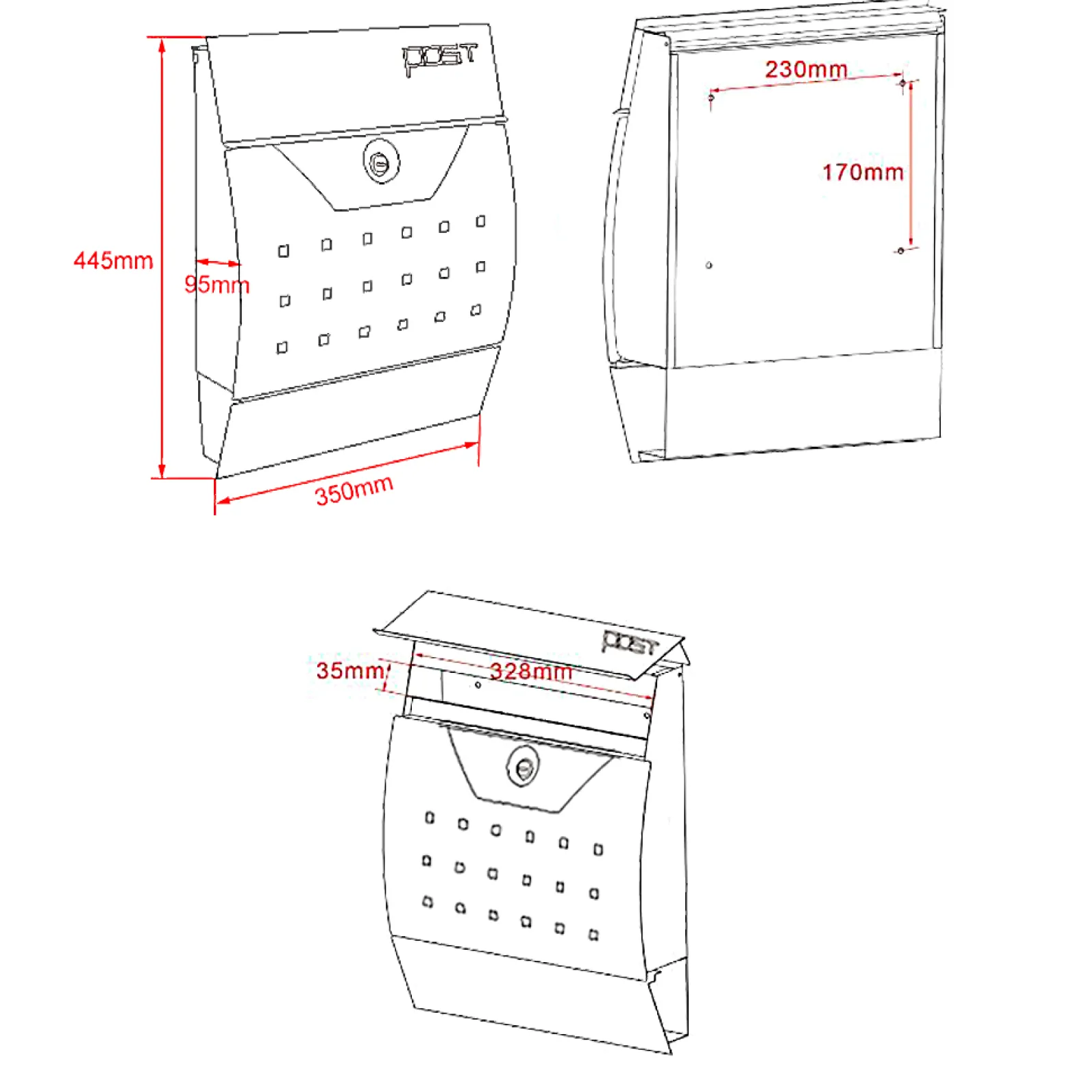 Wiltec Set Designer Briefkasten V4 Anthrazit 350 x 95 x 445 mm mit Ständer, Wandbriefkasten mit Schloss, Sichtschlitz, Namensschild und Zeitungsrolle, Postkasten aus pulverbeschichtetem Stahl