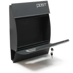 Wiltec Set Designer Briefkasten V4 Anthrazit 350 x 95 x 445 mm mit Ständer, Wandbriefkasten mit Schloss, Sichtschlitz, Namensschild und Zeitungsrolle, Postkasten aus pulverbeschichtetem Stahl