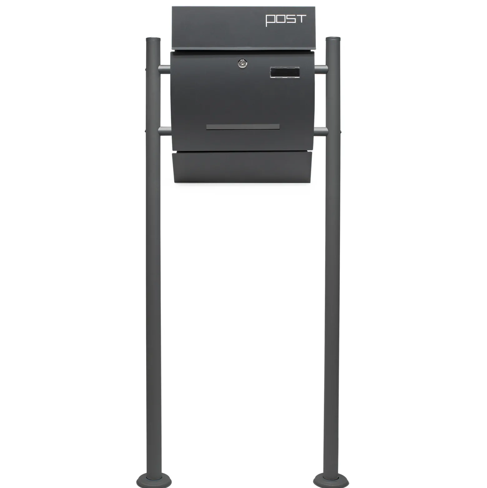 Wiltec Set Designer Briefkasten V4 Anthrazit 350 x 95 x 445 mm mit Ständer, Wandbriefkasten mit Schloss, Sichtschlitz, Namensschild und Zeitungsrolle, Postkasten aus pulverbeschichtetem Stahl