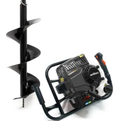 Wiltec Set Erdlochbohrer 2,2 kW 63 ccm und 300 mm Bohrschnecke, Erdbohrer mit 2 Takt Benzinmotor, Pfahlbohrer Motorerdbohrer für saubere Bohrungen