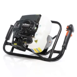 Wiltec Set Erdlochbohrer 2,2 kW 63 ccm und 100 mm Bohrschnecke, Erdbohrer mit 2 Takt Benzinmotor, Pfahlbohrer Motorerdbohrer für saubere Bohrungen