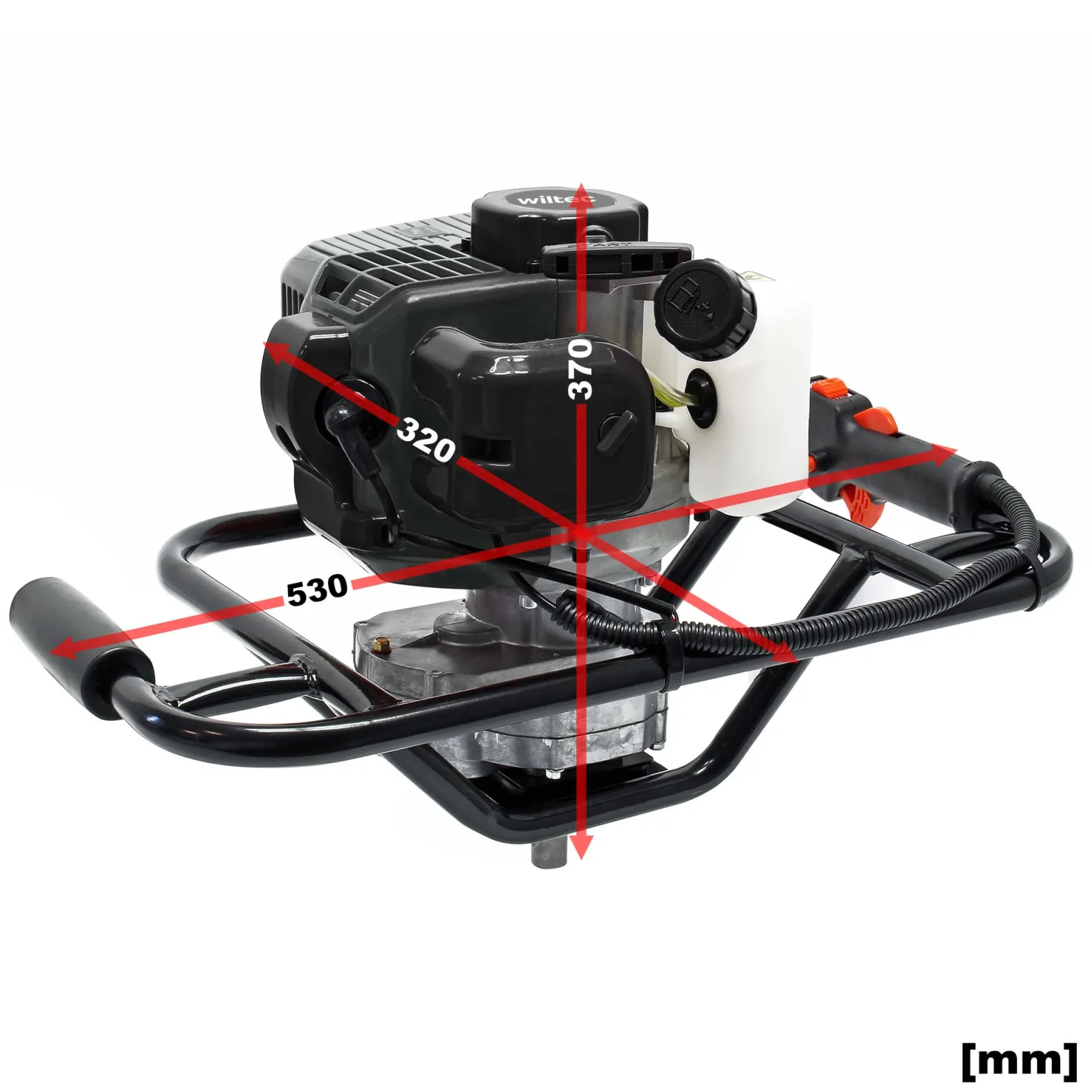 Wiltec Set Erdlochbohrer mit 1,4kW und 52cm³ Benzinmotor, inklusive 250mm und 300mm Bohrschnecken