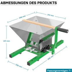 Wiltec Set 12L Obstpresse aus Buchenholz inkl. Presstuch und Obstmühle mit 7L Trichter, Zur Herstellung von Saft Wein und Maische