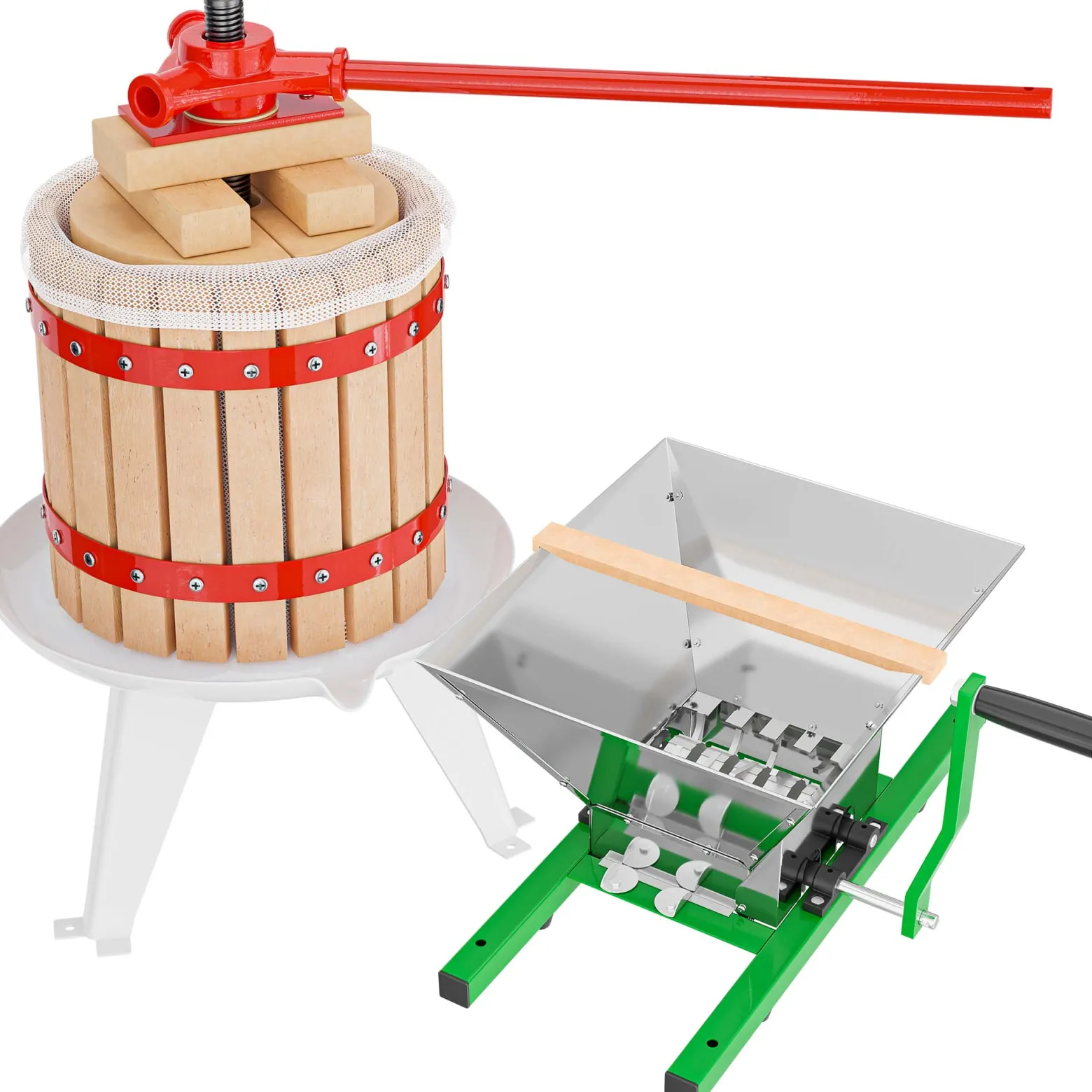 Wiltec Set 12L Obstpresse aus Buchenholz inkl. Presstuch und Obstmühle mit 7L Trichter, Zur Herstellung von Saft Wein und Maische
