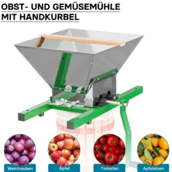 Wiltec Set 12L Obstpresse aus Buchenholz inkl. Presstuch und Obstmühle mit 7L Trichter, Zur Herstellung von Saft Wein und Maische