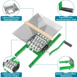 Wiltec Set 6L Obstpresse aus Buchenholz inkl. Presstuch und Obstmühle mit 7L Trichter, Zur Herstellung von Saft Wein und Maische