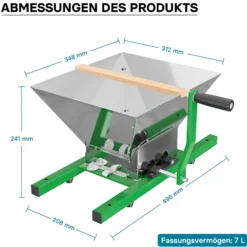 Wiltec Set 6L Obstpresse aus Buchenholz inkl. Presstuch und Obstmühle mit 7L Trichter, Zur Herstellung von Saft Wein und Maische