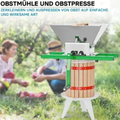 Wiltec Set 6L Obstpresse aus Buchenholz inkl. Presstuch und Obstmühle mit 7L Trichter, Zur Herstellung von Saft Wein und Maische