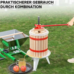 Wiltec Set 6L Obstpresse aus Buchenholz inkl. Presstuch und Obstmühle mit 7L Trichter, Zur Herstellung von Saft Wein und Maische