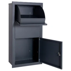 Wiltec Set Paketkasten Anthrazit 470 x 220 x 870 mm mit Ständer, Paketbox Zuhause, private Paketannahme passend für Pakete und Päckchen, Wandbriefkasten Stahl