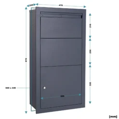 Wiltec Set Paketkasten Anthrazit 470 x 220 x 870 mm mit Ständer, Paketbox Zuhause, private Paketannahme passend für Pakete und Päckchen, Wandbriefkasten Stahl