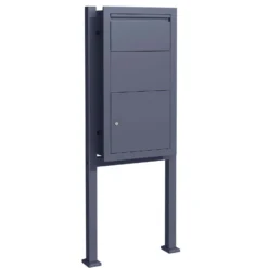 Wiltec Set Paketkasten Anthrazit 470 x 220 x 870 mm mit Ständer, Paketbox Zuhause, private Paketannahme passend für Pakete und Päckchen, Wandbriefkasten Stahl