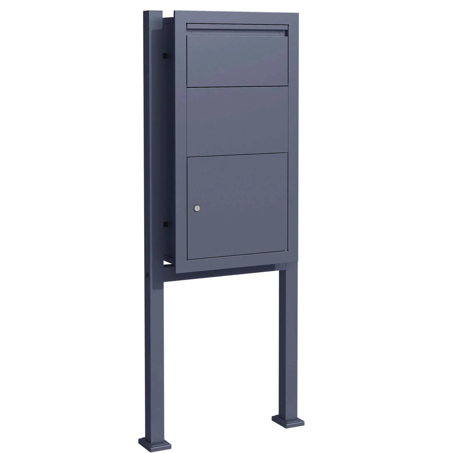 Wiltec Set Paketkasten Anthrazit 470 x 220 x 870 mm mit Ständer, Paketbox Zuhause, private Paketannahme passend für Pakete und Päckchen, Wandbriefkasten Stahl