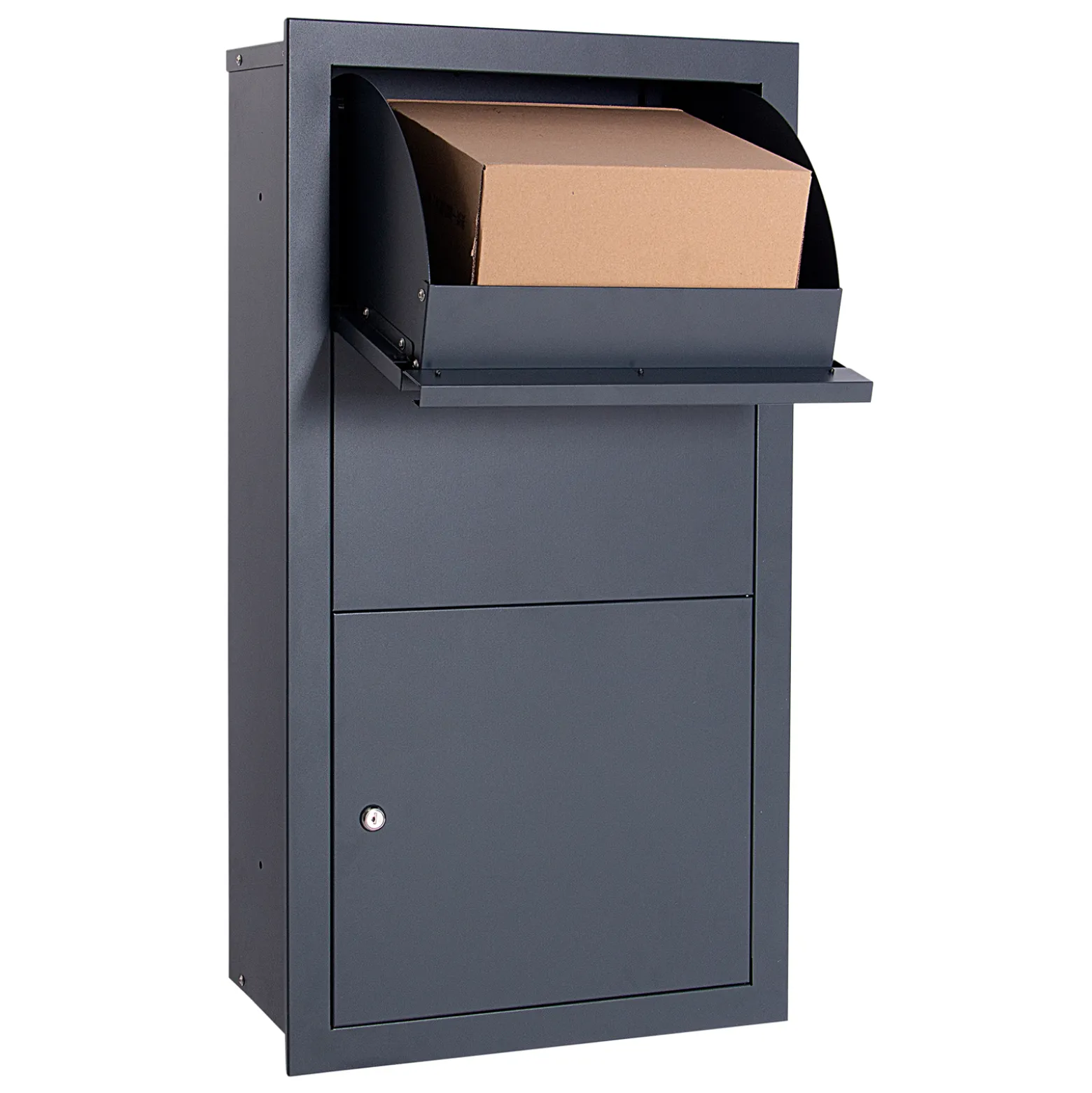 Wiltec Set Paketkasten Anthrazit 470 x 220 x 870 mm mit Ständer, Paketbox Zuhause, private Paketannahme passend für Pakete und Päckchen, Wandbriefkasten Stahl