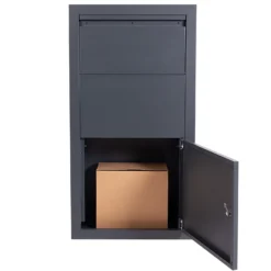 Wiltec Set Paketkasten Anthrazit 470 x 220 x 870 mm mit Ständer, Paketbox Zuhause, private Paketannahme passend für Pakete und Päckchen, Wandbriefkasten Stahl