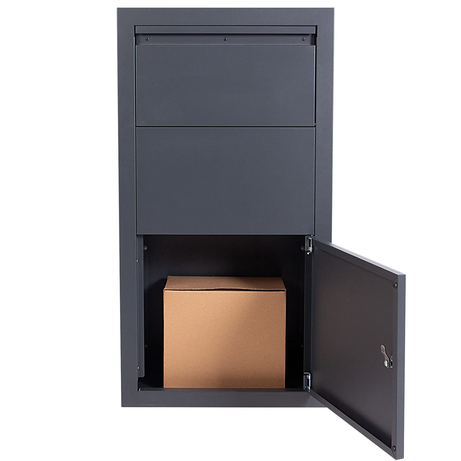 Wiltec Set Paketkasten Anthrazit 470 x 220 x 870 mm mit Ständer, Paketbox Zuhause, private Paketannahme passend für Pakete und Päckchen, Wandbriefkasten Stahl