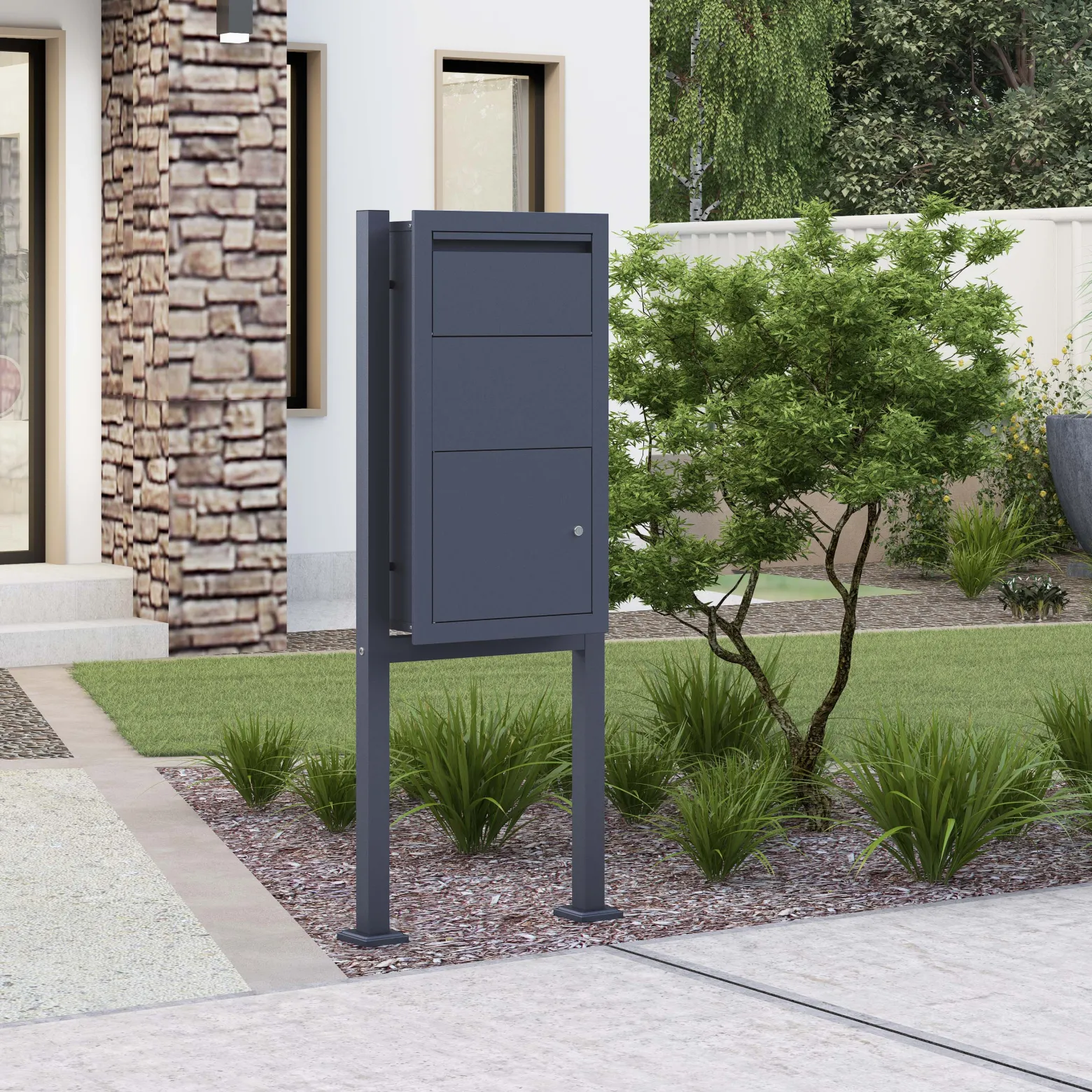 Wiltec Set Paketkasten Anthrazit 470 x 220 x 870 mm mit Ständer, Paketbox Zuhause, private Paketannahme passend für Pakete und Päckchen, Wandbriefkasten Stahl