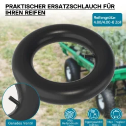 Wiltec Set Reifen und Schlauch Größe 4.00-8, bis 160 kg Traglast, mit geradem Ventil TR13 für Schubkarren, Sackkarren und E-Scooter