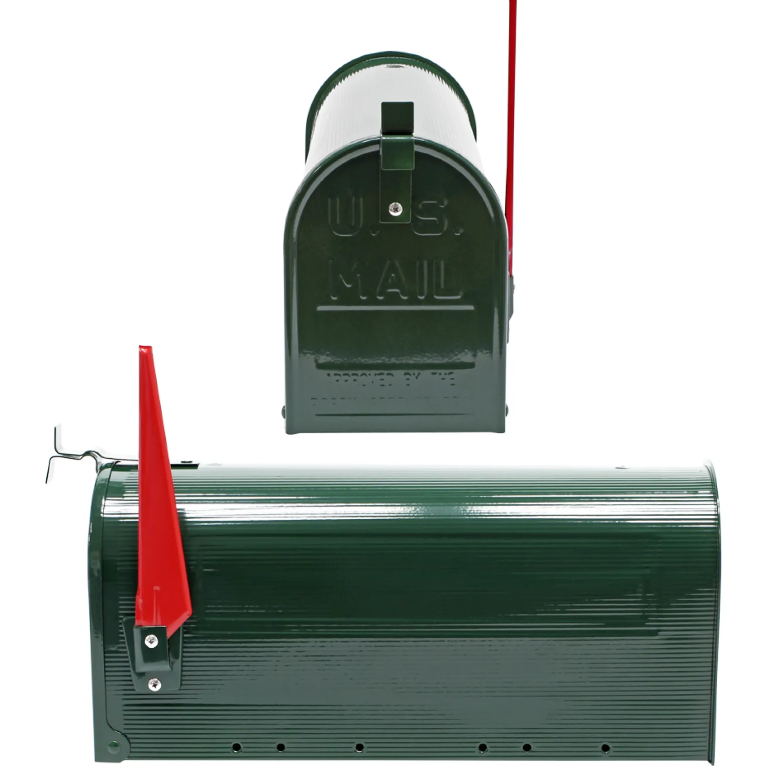 Wiltec Set US Mailbox grün 180 x 220 x 480 mm, amerikanischer Briefkasten mit Fahne, Standbriefkasten Stahl amerikanisches Design mit passendem Standfuß