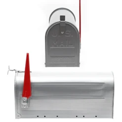 Wiltec Set US Mailbox silbergrau 180 x 220 x 480 mm, amerikanischer Briefkasten mit Fahne, Standbriefkasten Stahl amerikanisches Design mit passendem Standfuß