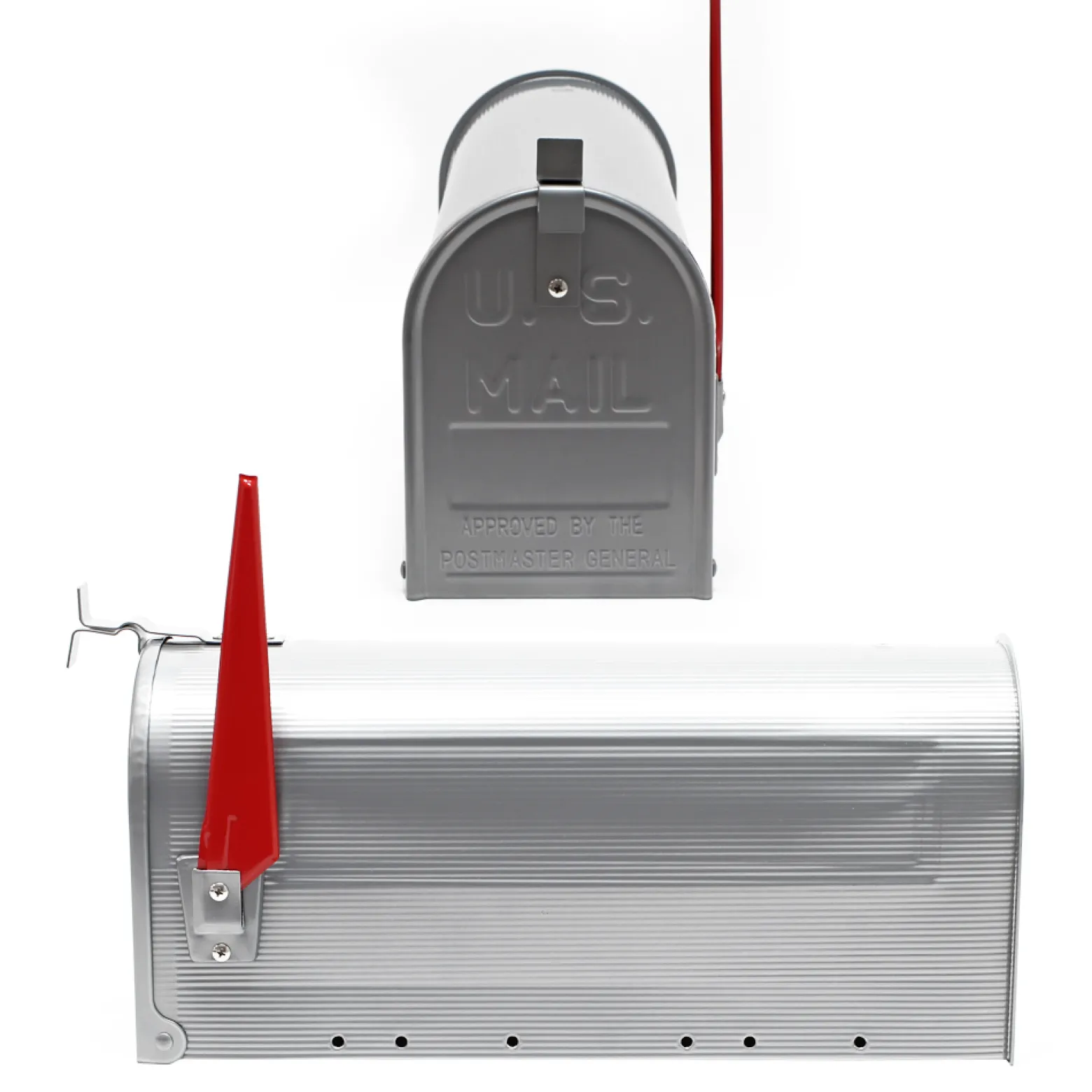 Wiltec Set US Mailbox silbergrau 180 x 220 x 480 mm, amerikanischer Briefkasten mit Fahne, Standbriefkasten Stahl amerikanisches Design mit passendem Standfuß