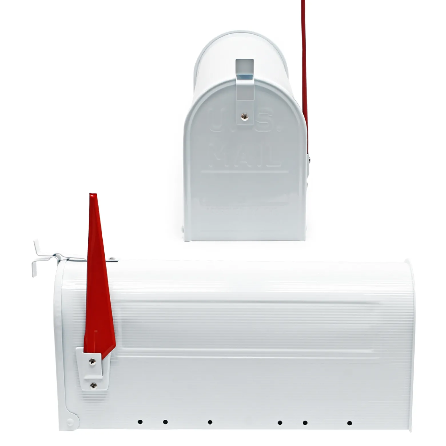 Wiltec Set US Mailbox weiß 180 x 220 x 480 mm, amerikanischer Briefkasten mit Fahne, Standbriefkasten Stahl amerikanisches Design mit passendem Standfuß