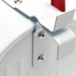 Wiltec Set US Mailbox weiß 180 x 220 x 480 mm, amerikanischer Briefkasten mit Fahne, Standbriefkasten Stahl amerikanisches Design mit passendem Standfuß