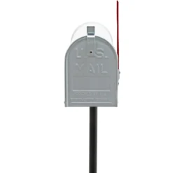Wiltec Set US Mailbox weiß 180 x 220 x 480 mm, amerikanischer Briefkasten mit Fahne, Standbriefkasten Stahl amerikanisches Design mit passendem Standfuß