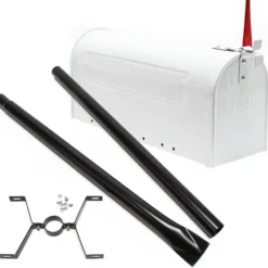 Wiltec Set US Mailbox weiß 180 x 220 x 480 mm, amerikanischer Briefkasten mit Fahne, Standbriefkasten Stahl amerikanisches Design mit passendem Standfuß