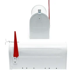 Wiltec Set US Mailbox weiß 180 x 220 x 480 mm, amerikanischer Briefkasten mit Fahne, Standbriefkasten Stahl amerikanisches Design mit passender Wandhalterung