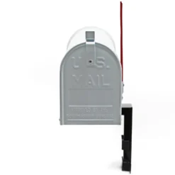 Wiltec Set US Mailbox weiß 180 x 220 x 480 mm, amerikanischer Briefkasten mit Fahne, Standbriefkasten Stahl amerikanisches Design mit passender Wandhalterung
