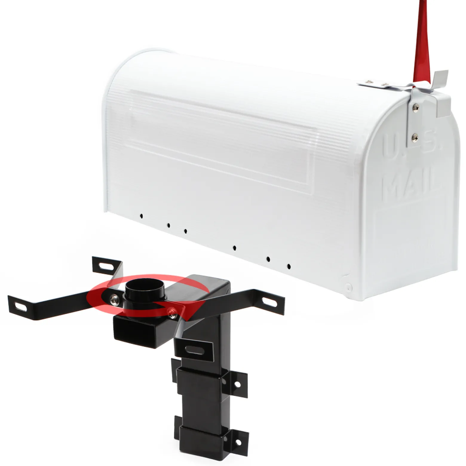 Wiltec Set US Mailbox weiß 180 x 220 x 480 mm, amerikanischer Briefkasten mit Fahne, Standbriefkasten Stahl amerikanisches Design mit passender Wandhalterung
