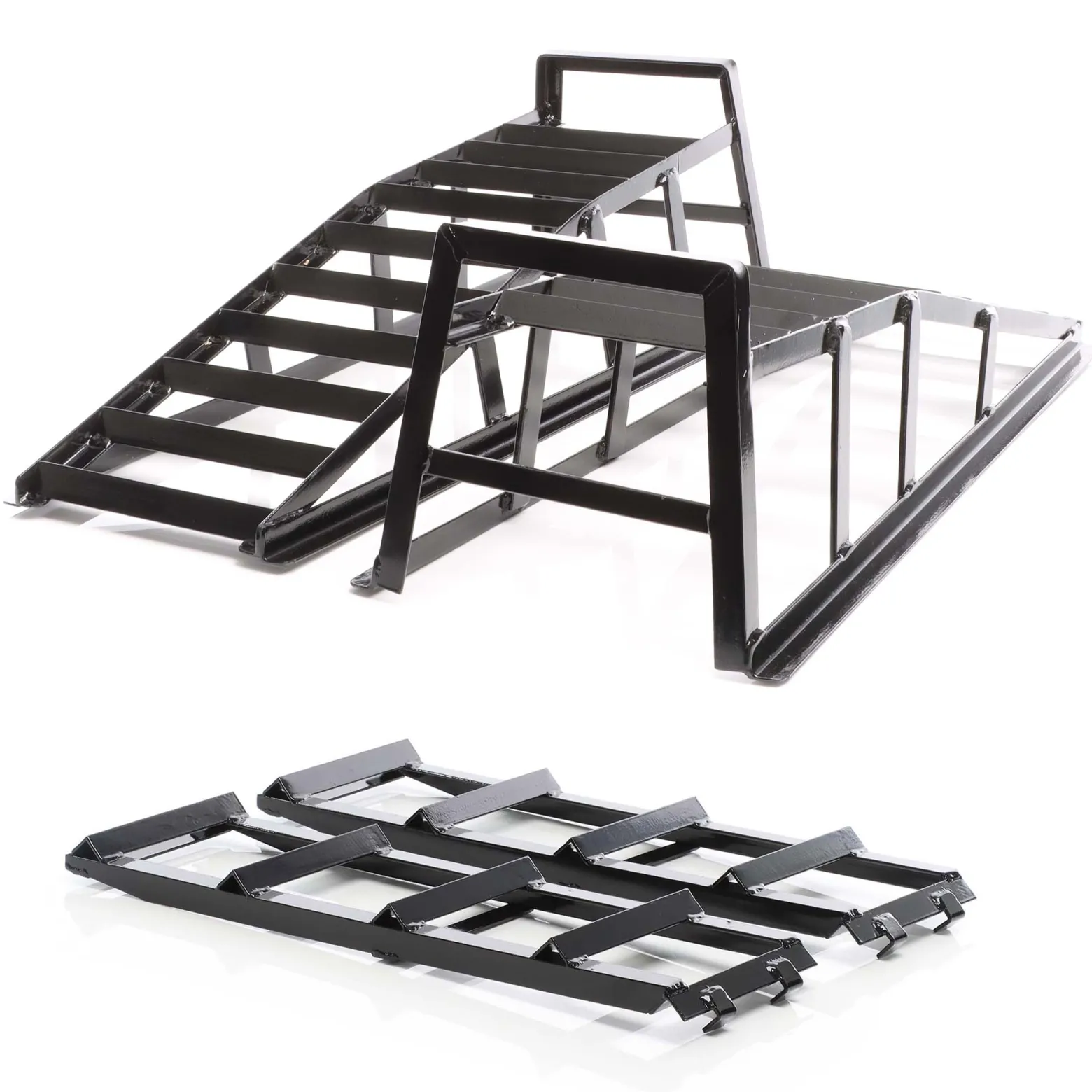 Wiltec Set 2x Auffahrrampe bis 2 t je Paar 915 x 350 x 275 mm plus 2x Verlängerung, Auffahrschiene Wartungsrampe aus Stahl mit Erweiterung