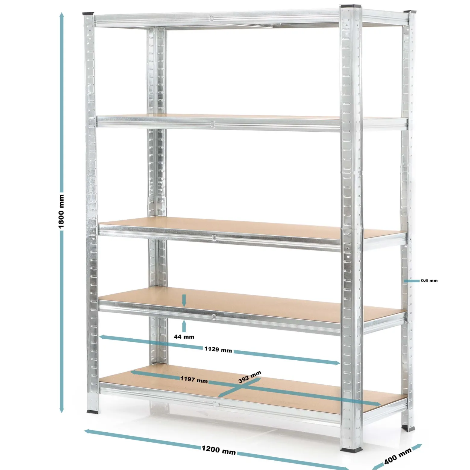 Wiltec Set 2x Schwerlastregal 180x120x40cm, 875 kg Gesamtlast, Steckregal verzinkt aus Stahl, Lastenregal mit 5 Ablagen, Werkstattregal