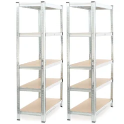 Wiltec Set 2x Schwerlastregal 180x90x45cm, 875 kg Gesamtlast, Steckregal verzinkt aus Stahl, Lastenregal mit 5 Ablagen, Werkstattregal