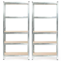 Wiltec Set 2x Schwerlastregal 180x90x45cm, 875 kg Gesamtlast, Steckregal verzinkt aus Stahl, Lastenregal mit 5 Ablagen, Werkstattregal