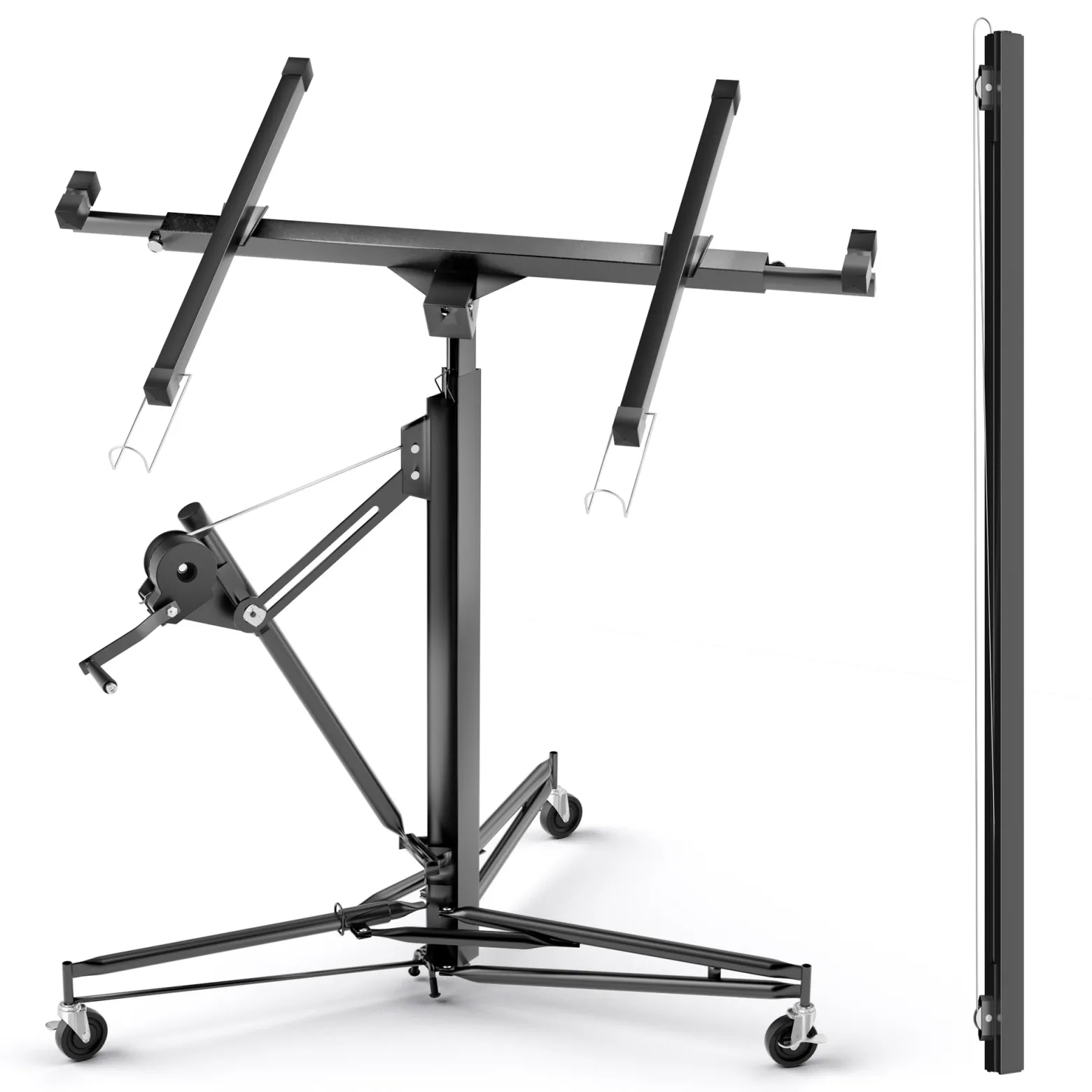 Wiltec SET XXL Plattenheber bis max. 68 kg + 140 cm Verlängerung, Höhe 140-465 cm, max. Breite 2,90 m, Montagehilfe für Trockenbau, Paneelheber mit 3 Rädern, schwarz