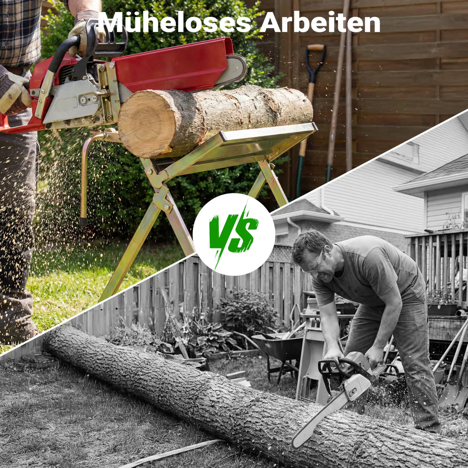 Wiltec Sägebock verzinkt klappbar, 88x71x96 cm, mit Kettensägenhalter und Zwangsführung, Holzsägebock für Brennholz, bis 120 kg