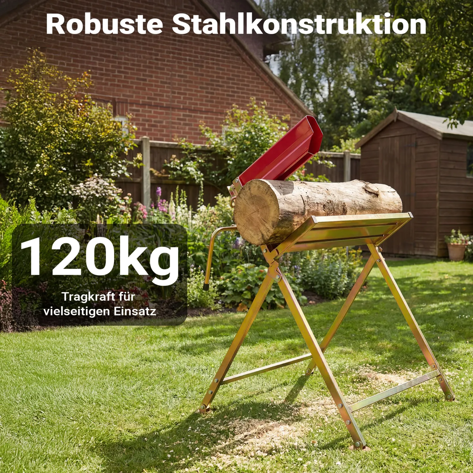 Wiltec Sägebock verzinkt klappbar, 88x71x96 cm, mit Kettensägenhalter und Zwangsführung, Holzsägebock für Brennholz, bis 120 kg