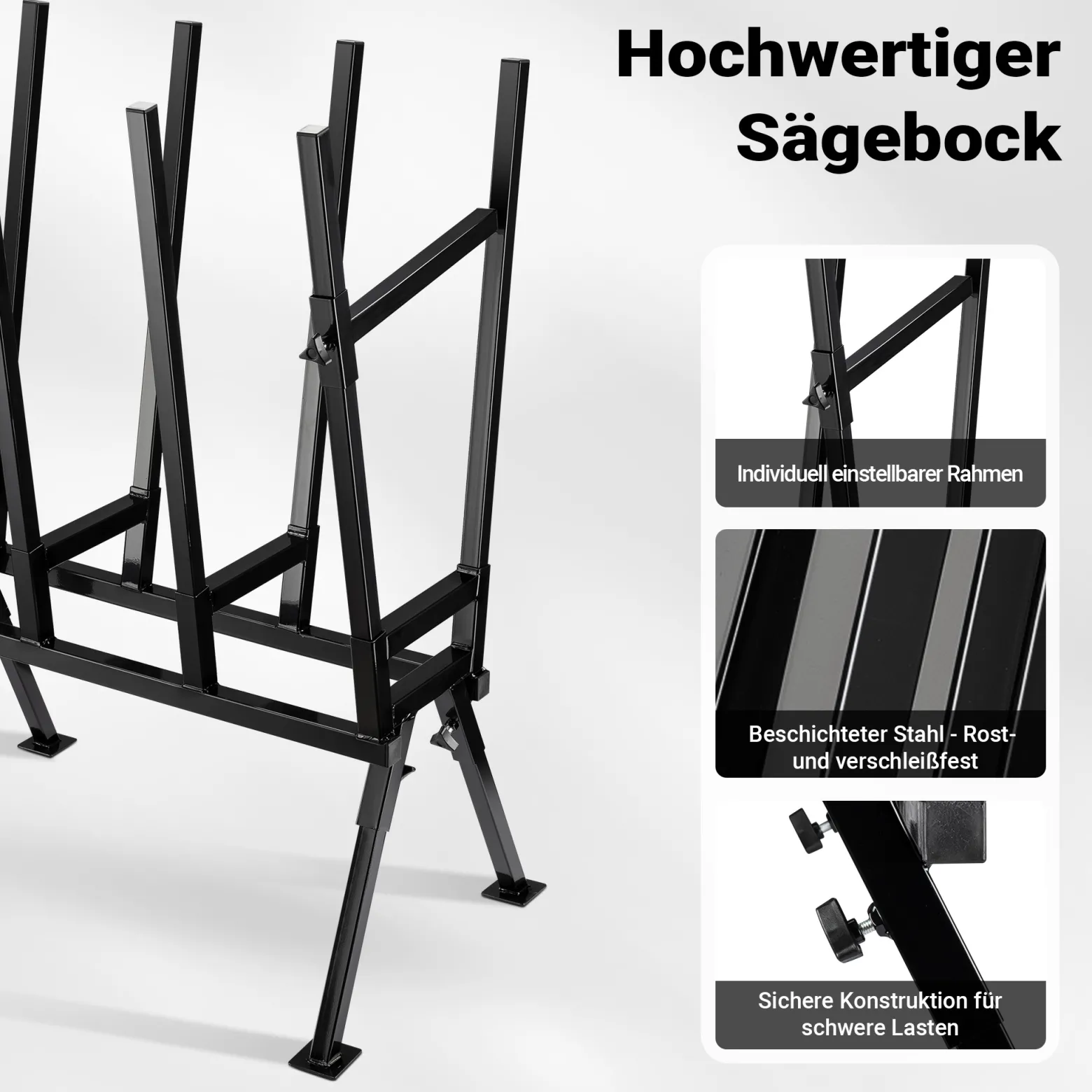 Wiltec Sägebock verzinkt klappbar, 715 x 530 x 1040 mm, mit 4 Haltern und Haltebügel, Holzschneidebock als Sägehilfe, bis 400 kg
