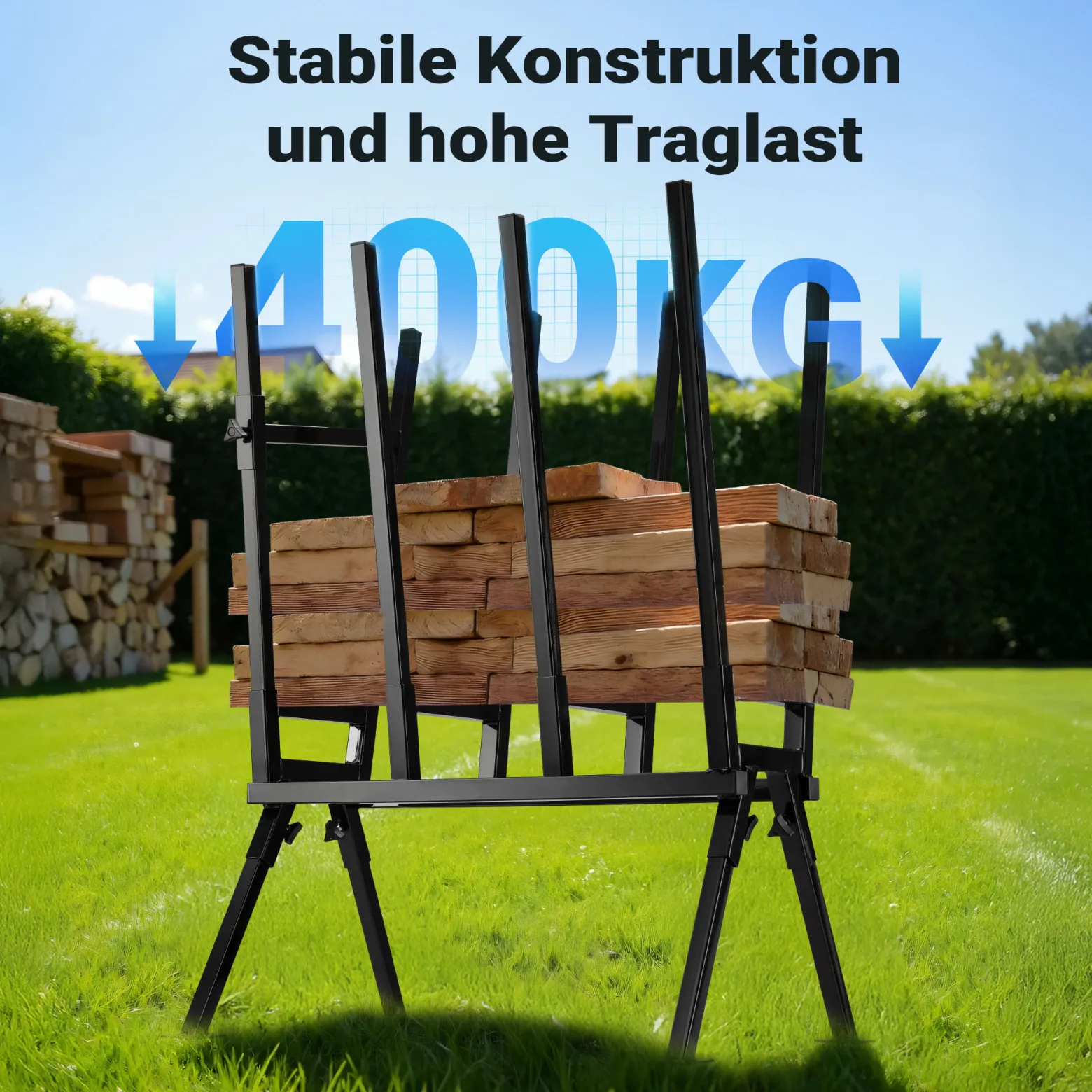 Wiltec Sägebock verzinkt klappbar, 715 x 530 x 1040 mm, mit 4 Haltern und Haltebügel, Holzschneidebock als Sägehilfe, bis 400 kg