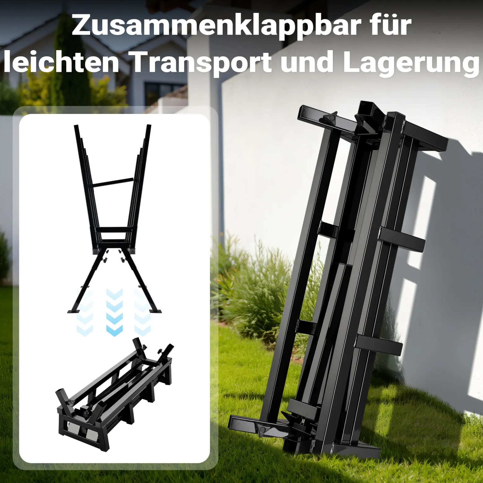 Wiltec Sägebock verzinkt klappbar, 715 x 530 x 1040 mm, mit 4 Haltern und Haltebügel, Holzschneidebock als Sägehilfe, bis 400 kg
