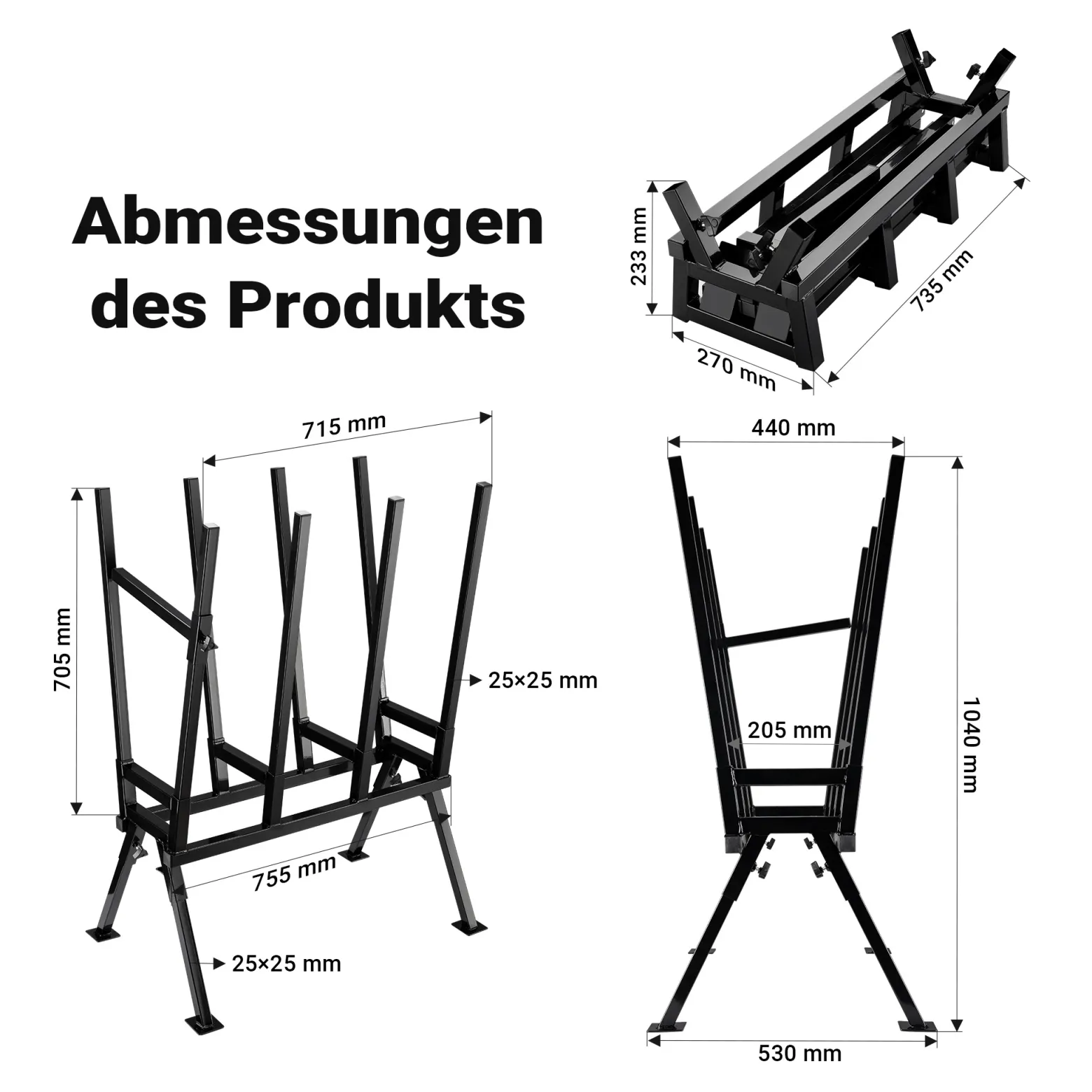 Wiltec Sägebock verzinkt klappbar, 715 x 530 x 1040 mm, mit 4 Haltern und Haltebügel, Holzschneidebock als Sägehilfe, bis 400 kg
