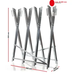 Wiltec Sägebock verzinkt klappbar, 80x80x79 cm, mit 4 Haltern, Haltegriffen und Zahnung, Holzschneidebock als Sägehilfe, bis 150 kg