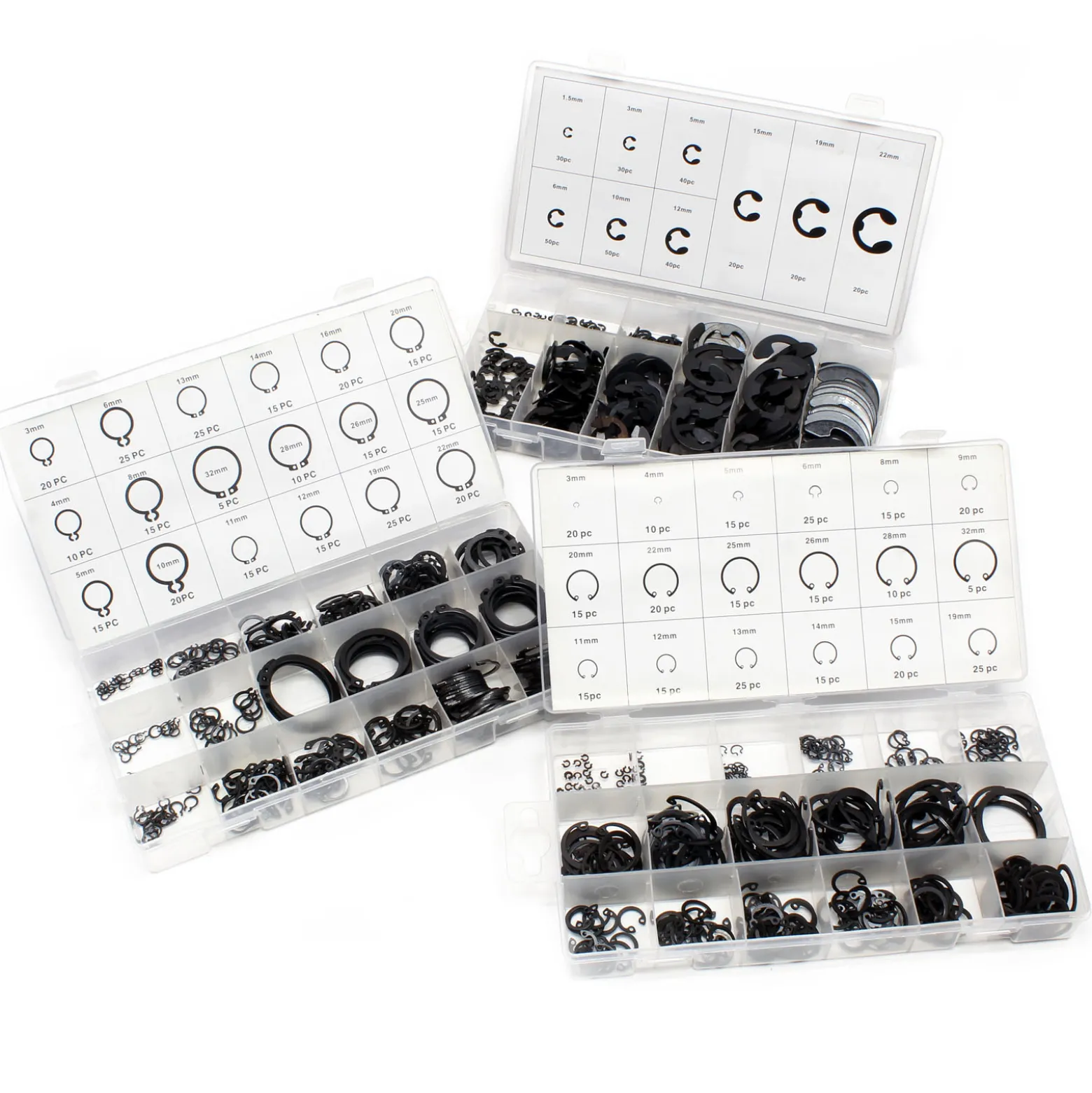 Wiltec Sicherheitsring Seegerring Set 900 teilig, 1,5-32 mm, Sprengring Sortiment in übersichtlicher Kunststoffbox, E Clips Innenringe Außenringe
